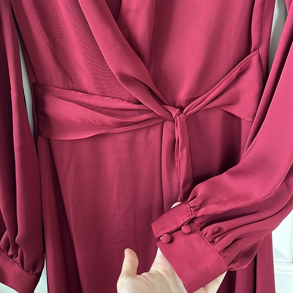 Express Satin Burgundy Wrap Midi Dress - Picture 4 of 6